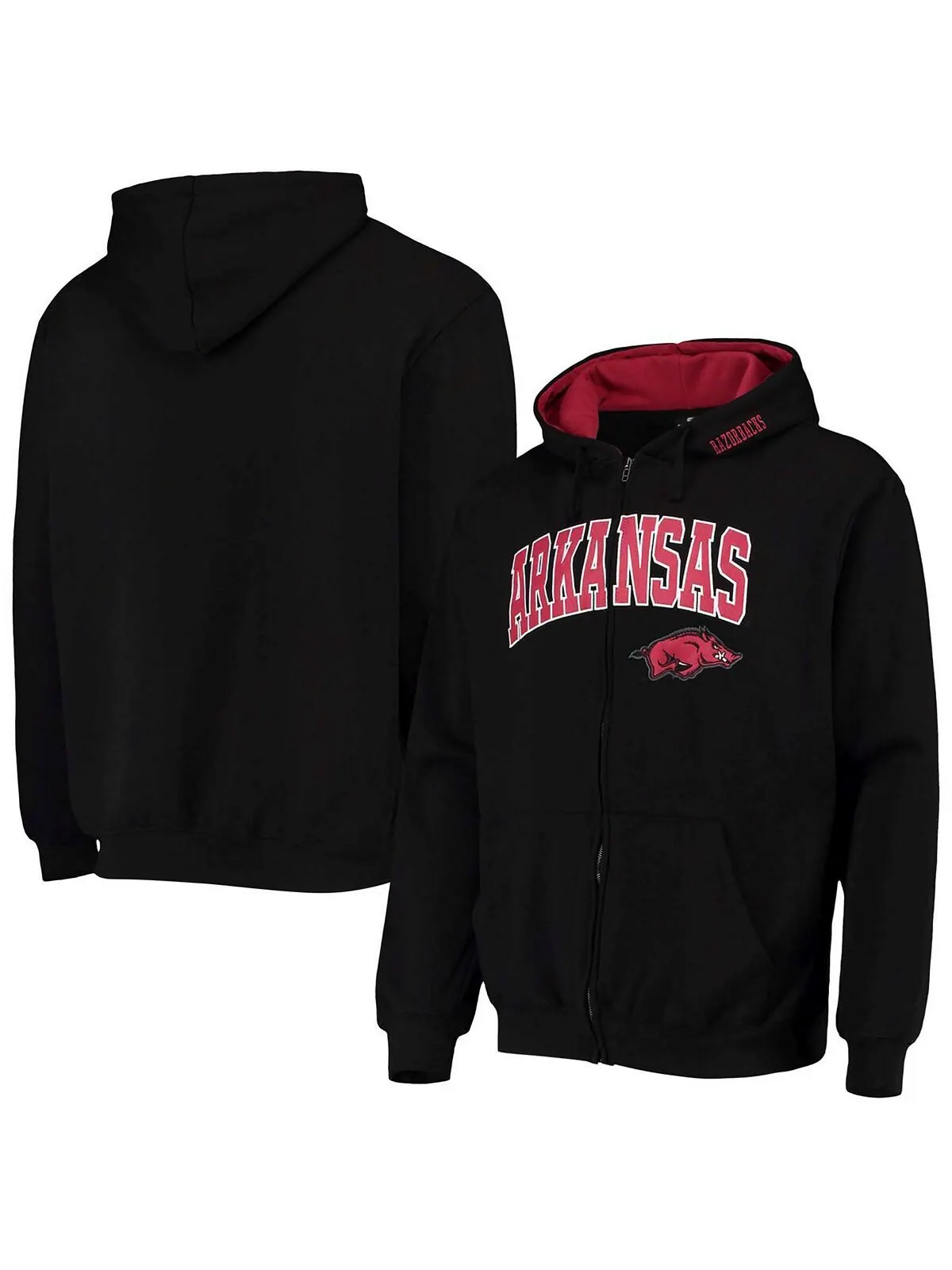 Мужская черная толстовка с капюшоном arkansas razorbacks arch logo 3.0 с молнией во всю длину