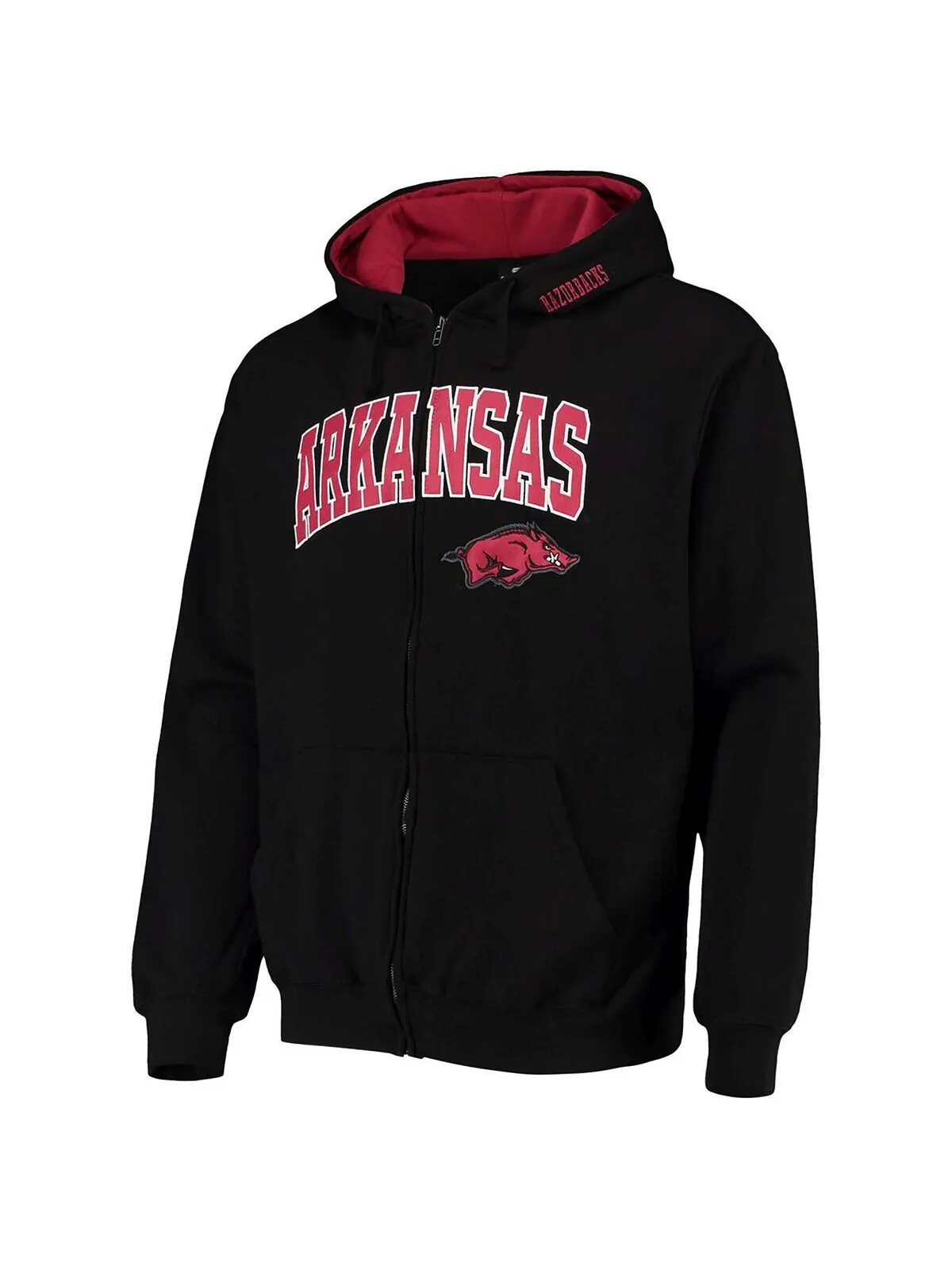 Мужская черная толстовка с капюшоном arkansas razorbacks arch logo 3.0 с молнией во всю длину — изображение 2 из 4, черный