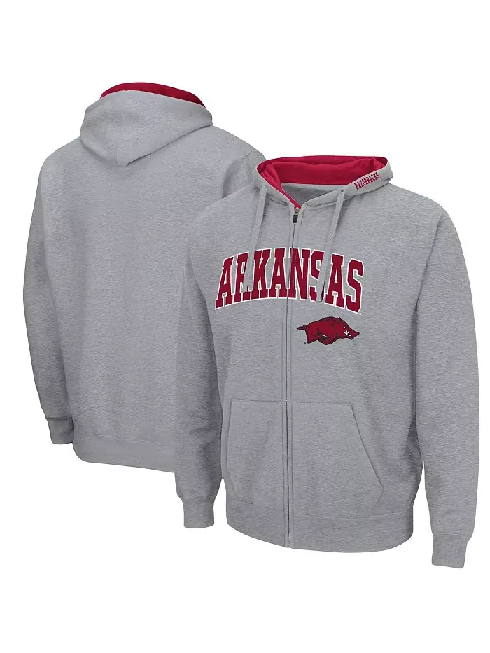 Мужская толстовка Arkansas Razorbacks Arch Logo 3.0 с молнией Colosseum — изображение 1 из 4, серый