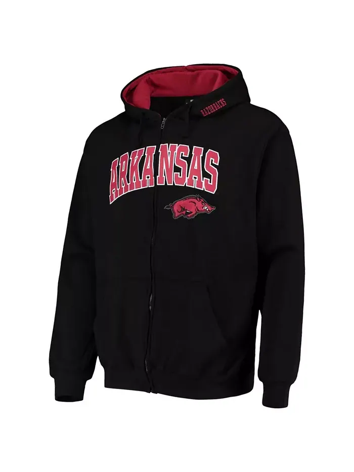 Мужская толстовка Arkansas Razorbacks Arch Logo 3.0 с молнией Colosseum — изображение 2 из 4, серый