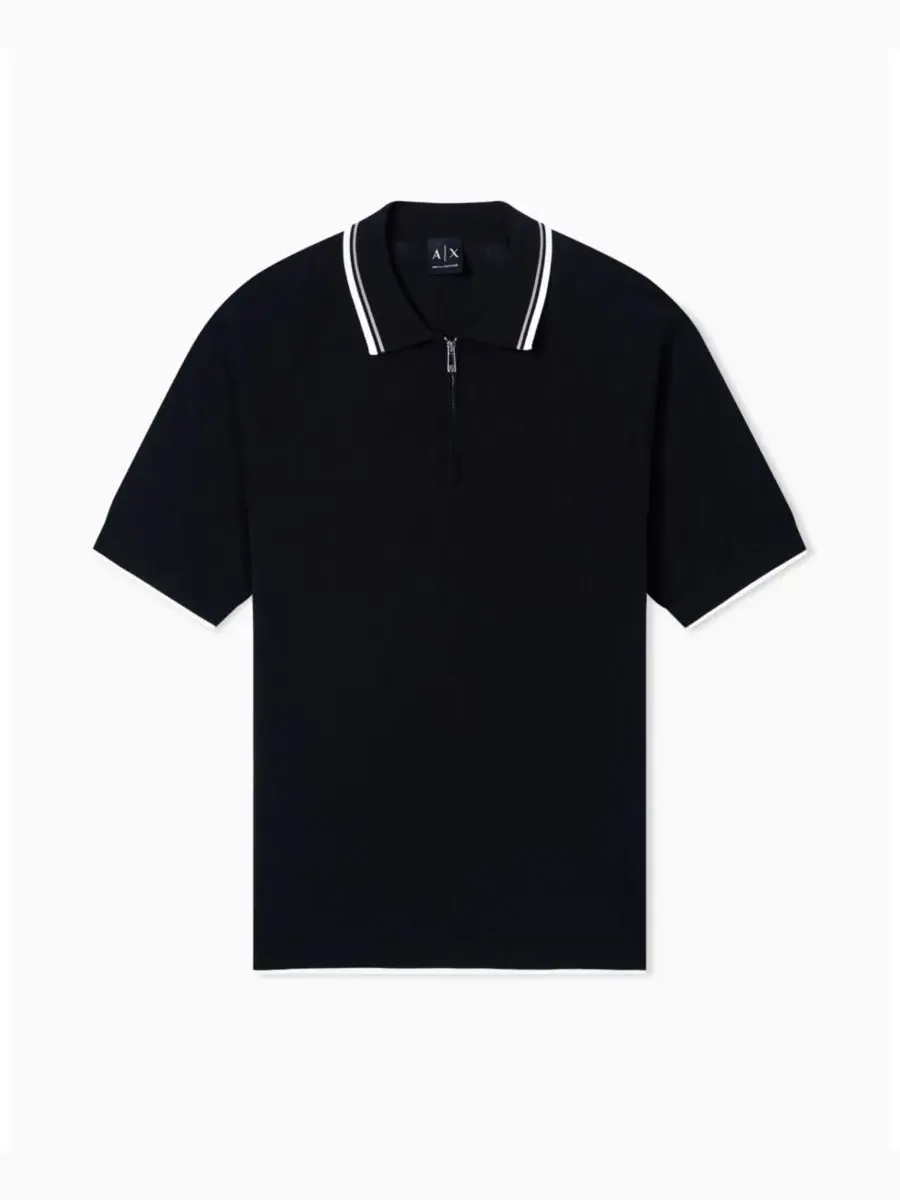Мужская рубашка-поло с коротким рукавом на молнии и отворотом A|X Armani Exchange — изображение 4 из 5, черный