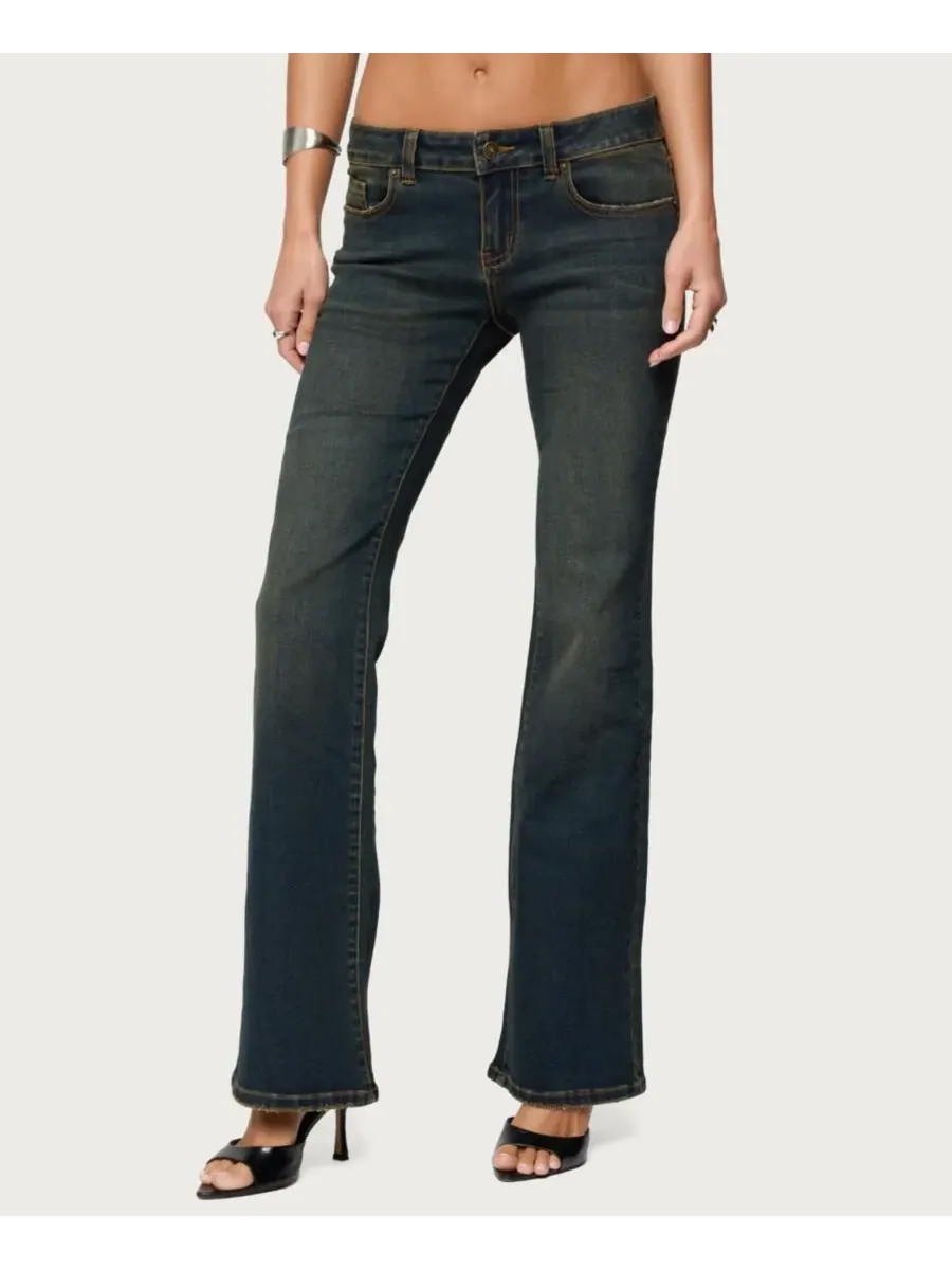 Женские джинсы Tez Vintage Washed Low Rise Bootcut Edikted — изображение 1 из 5, синий