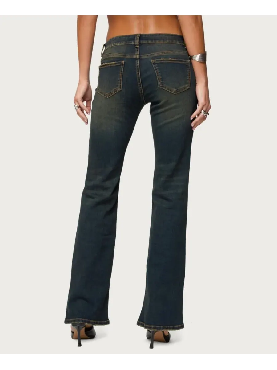 Женские джинсы Tez Vintage Washed Low Rise Bootcut Edikted — изображение 2 из 5, синий