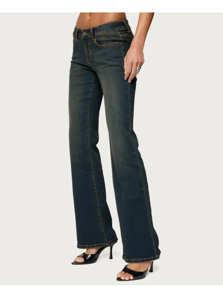 Женские джинсы Tez Vintage Washed Low Rise Bootcut Edikted — изображение 4 из 5, синий
