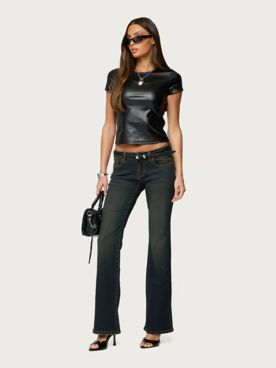 Женские джинсы Tez Vintage Washed Low Rise Bootcut Edikted — изображение 5 из 5, синий