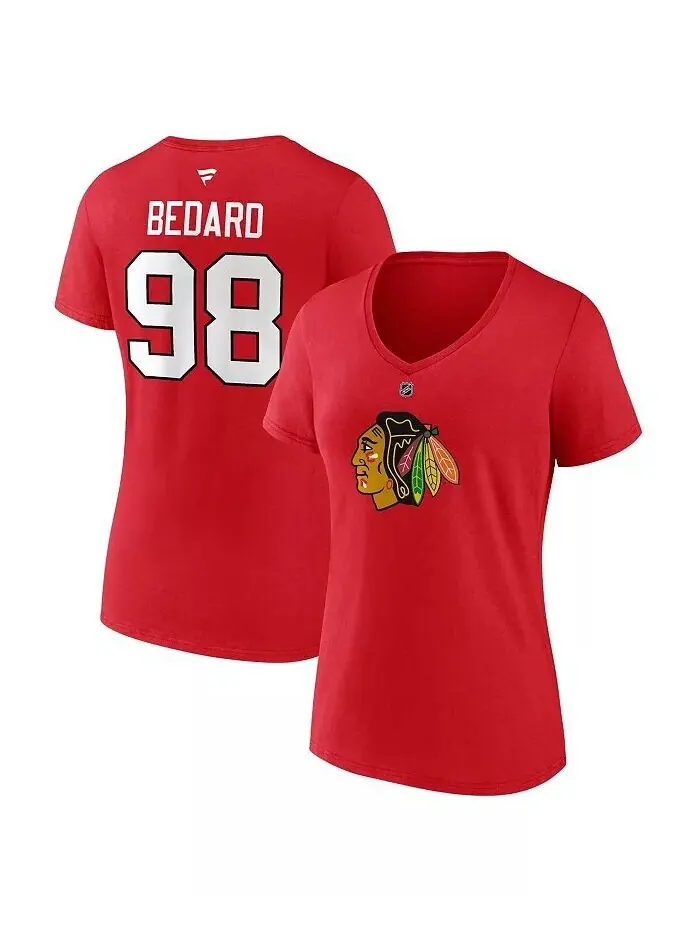 Женская футболка с фирменным принтом Connor Bedard Red Chicago Blackhawks 2023 NHL Draft Authentic — изображение 1 из 3