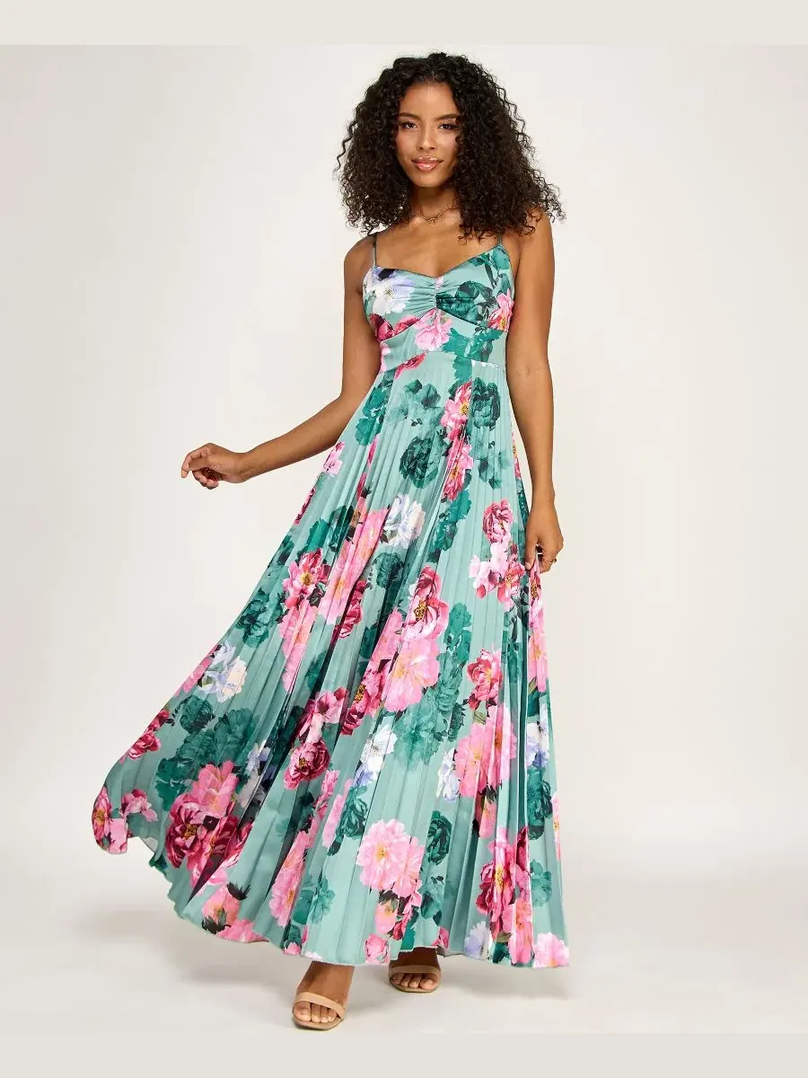 Платье-макси с принтом, модель Floral Tie-Back Pleated KATIA RAE — мульти