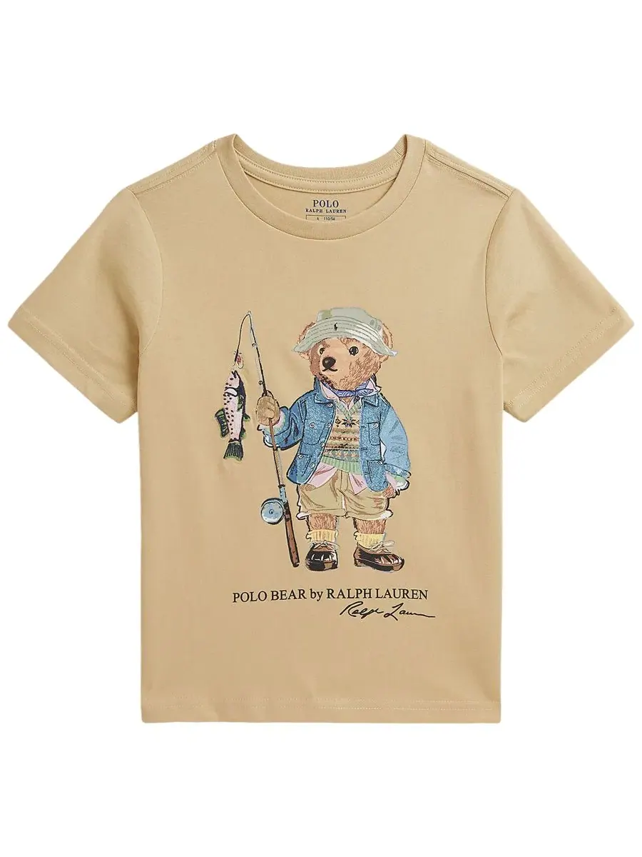 Детская футболка с коротким рукавом Polo Bear для мальчиков 2-7 лет Polo Ralph Lauren — изображение 1 из 3, бежевый
