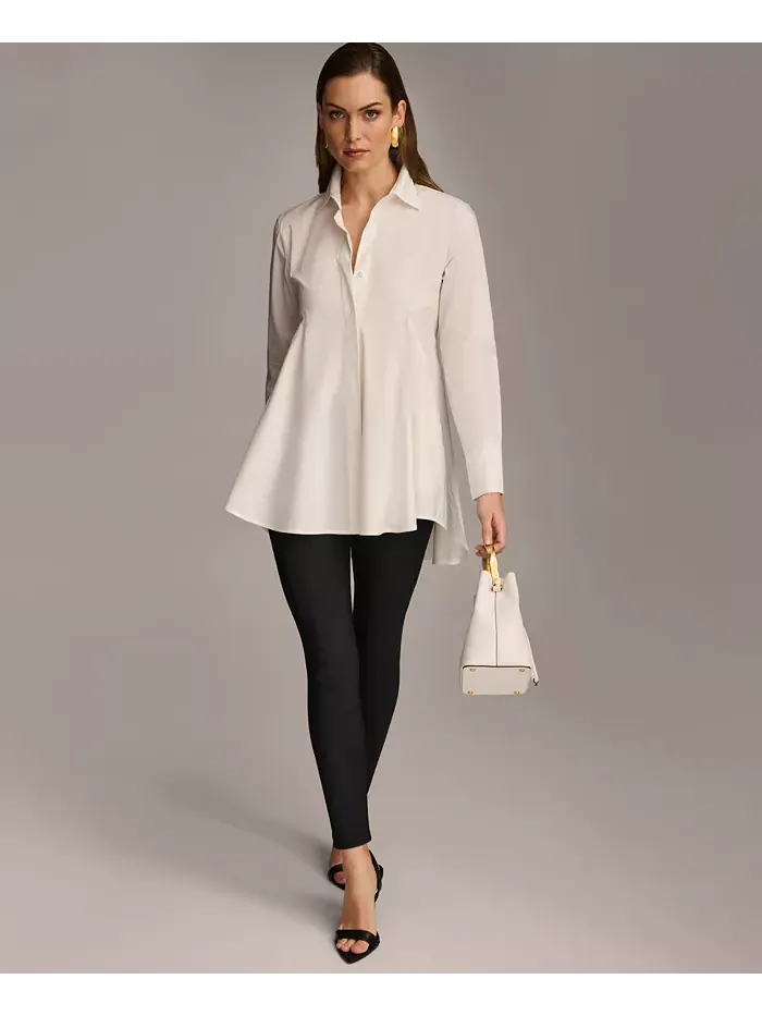 Женская туника А-силуэта из поплина на пуговицах Donna Karan New York — изображение 6 из 6, черный