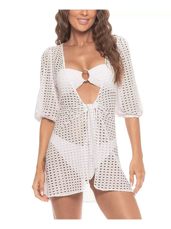 Женское платье-накидка с рукавами-фонариками и сетчатым узором Guria Beachwear — изображение 1 из 2, белый