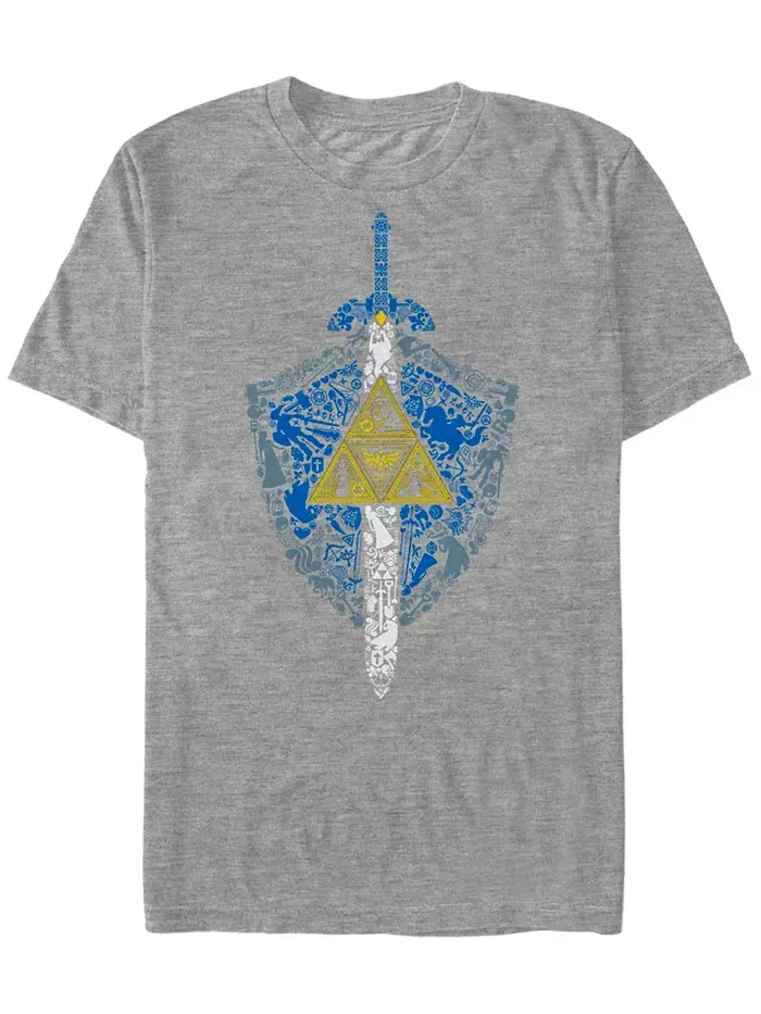 Мужская футболка с коротким рукавом Nintendo Zelda с иконками элементов щита Хайлии Fifth Sun — изображение 1 из 1, серый