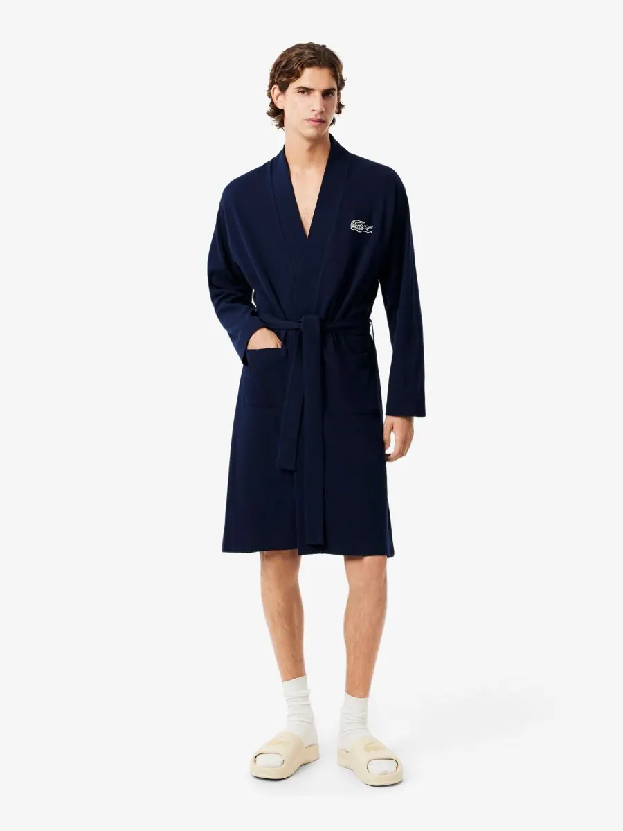 Мужской халат Lacoste вафельный — изображение 1 из 7, темно-синий