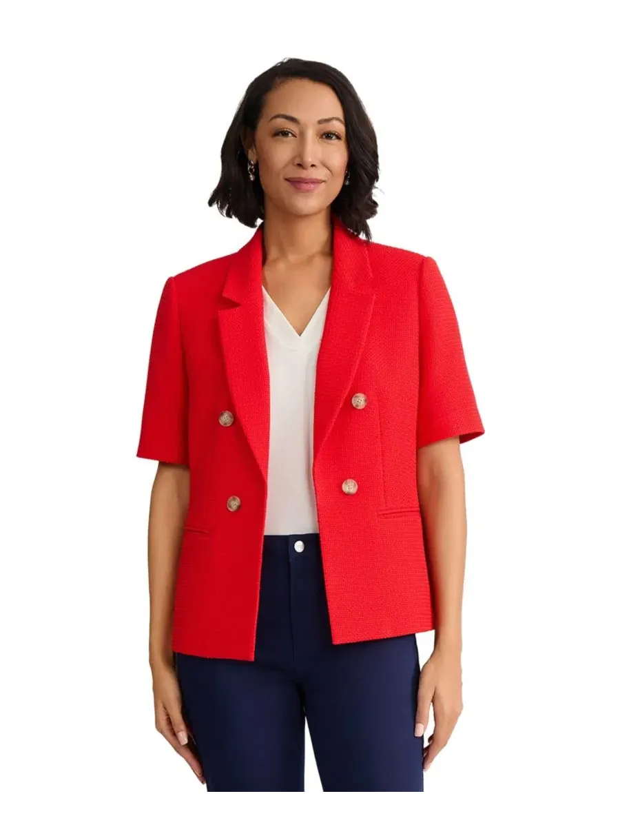Жакет с имитацией двубортного кроя, Petite Faux Double-Breasted Jacket Jones New York — изображение 2 из 5, красный