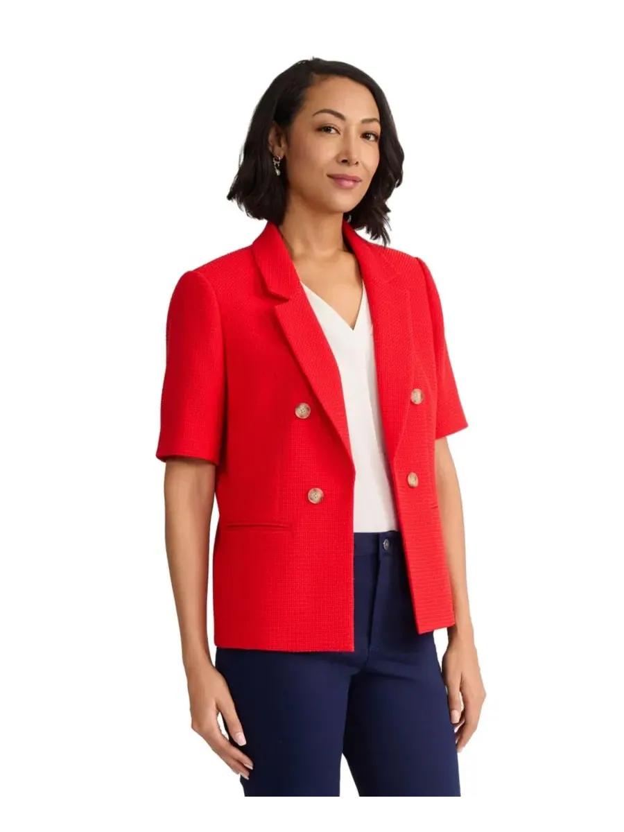 Жакет с имитацией двубортного кроя, Petite Faux Double-Breasted Jacket Jones New York — изображение 3 из 5, красный