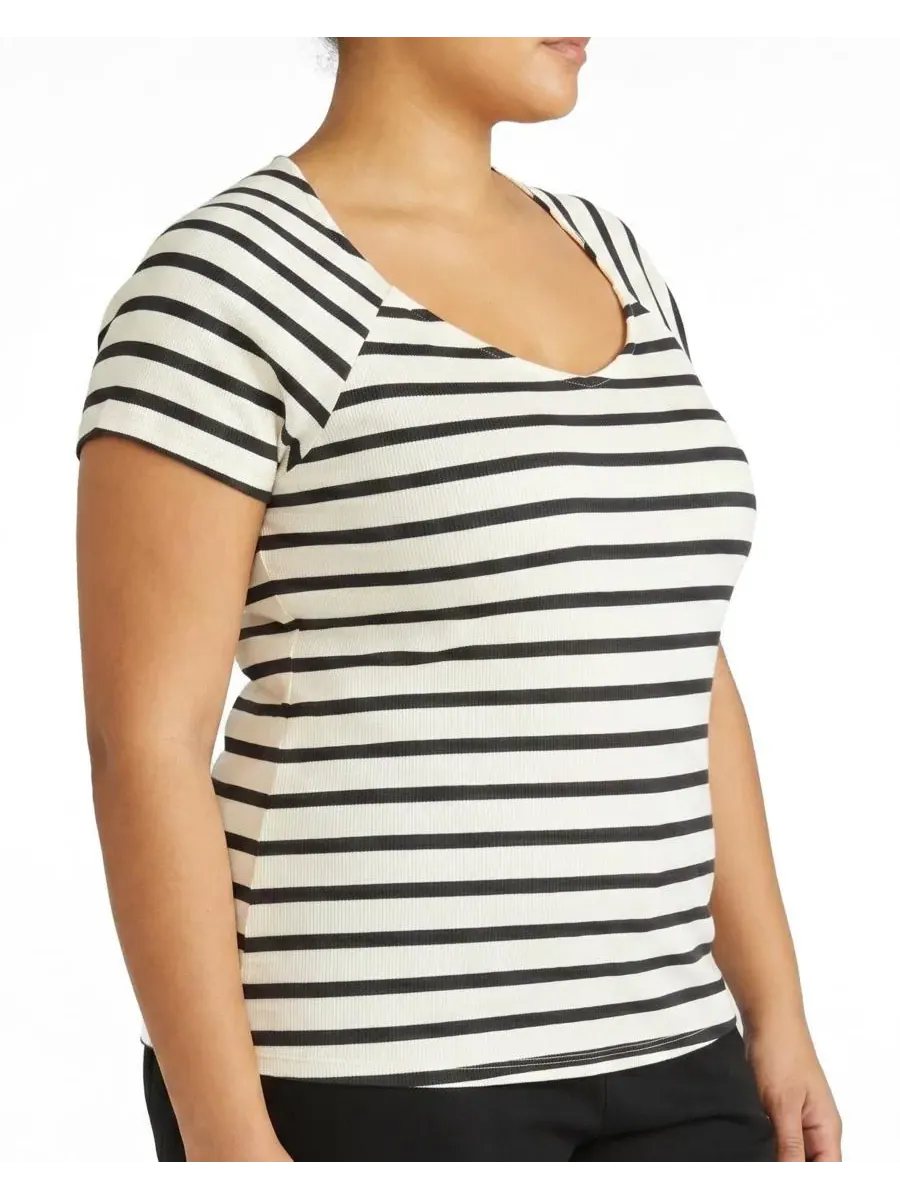 Футболка женская с романтичным вырезом, модель Carey Ribbed Sweetheart Tee Universal Standard — изображение 3 из 3, черный