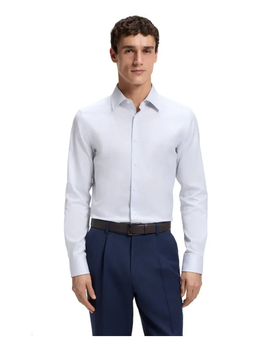 Мужская рубашка с длинным рукавом, Slim Fit, в полоску Hugo Boss — изображение 1 из 5, синий