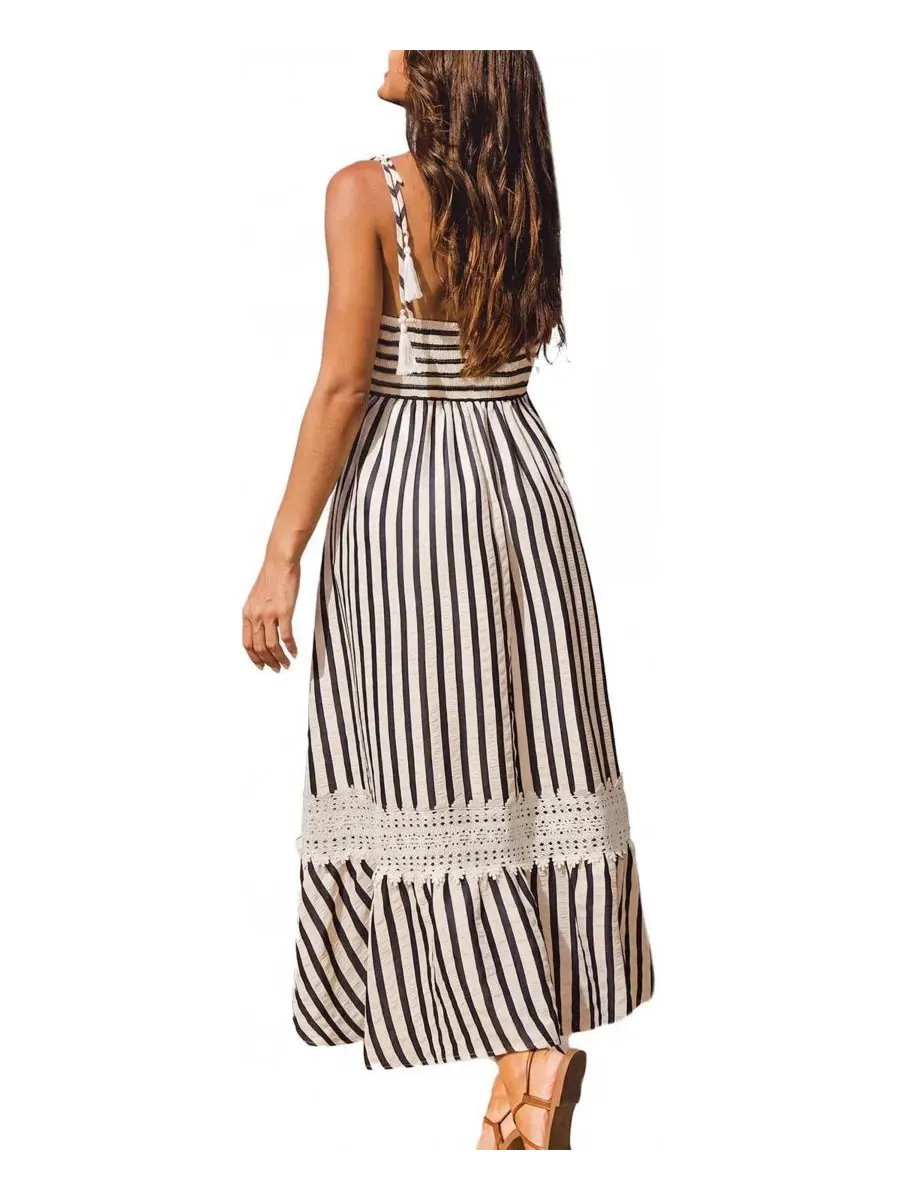 Макси-платье с принтом Champagne Dreams Striped Cupshe — изображение 3 из 3, серый