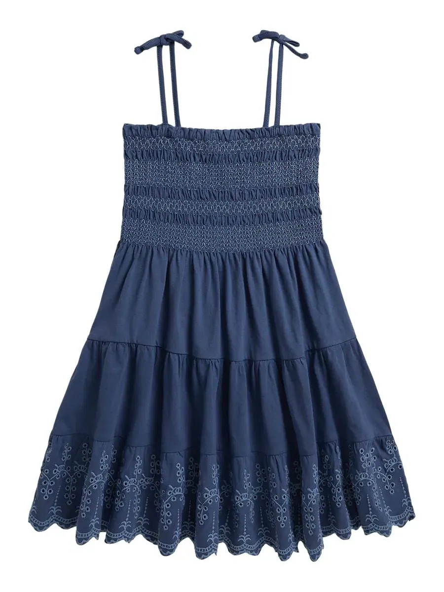 Детское платье из хлопкового трикотажа с присборенной отделкой (размеры 2T-6X) Polo Ralph Lauren — изображение 5 из 6, синий