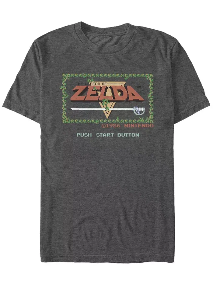 Футболка с коротким рукавом Nintendo The Legend of Zelda "Push Start" для мужчин Fifth Sun — изображение 1 из 1, темно-серый