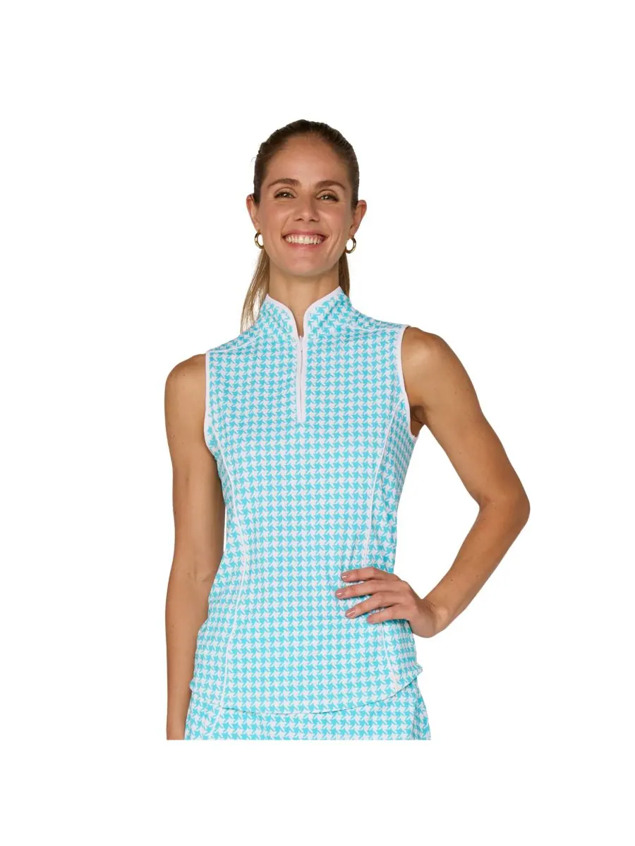 Топ без рукавов с отложным воротником от G Lifestyle G Lifestyle Clothing, Carib. Turq houndstooth