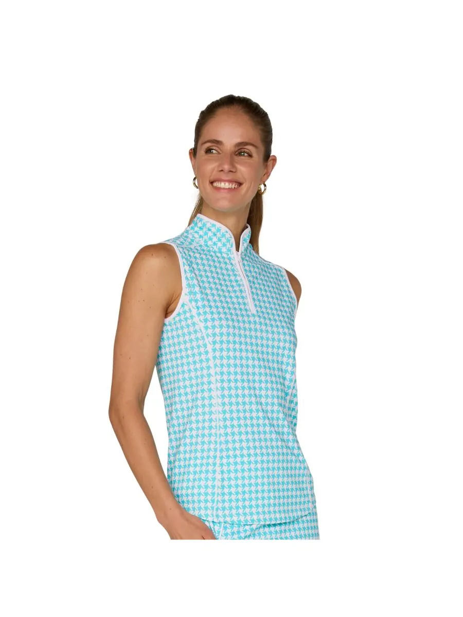 Топ без рукавов с отложным воротником от G Lifestyle G Lifestyle Clothing, Carib. Turq houndstooth — изображение 2 из 3