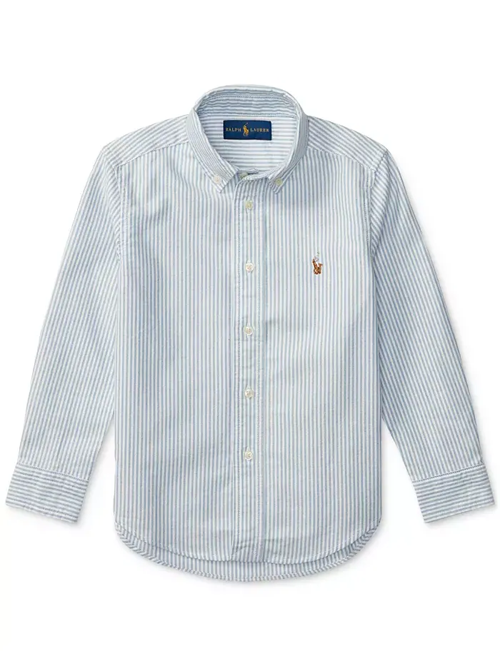Хлопковая оксфордская рубашка для малышей и мальчиков Polo Ralph Lauren — изображение 3 из 4, светлый синий