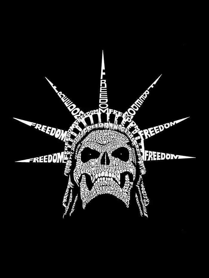 Мужская футболка с коротким рукавом Word Art Freedom Skull LA Pop Art — изображение 3 из 3, черный
