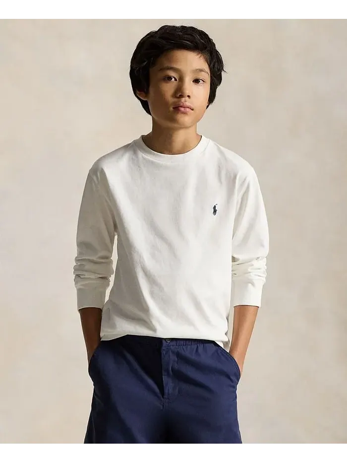 Футболка с длинными рукавами из хлопкового джерси Big Boys Polo Ralph Lauren — изображение 3 из 5, белый