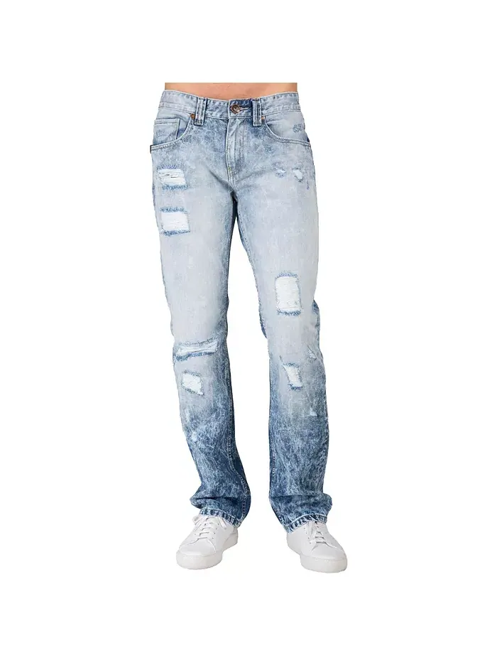Мужские джинсы Premium Denim Slim Straight Leg с эффектом разрушения и починки Level 7