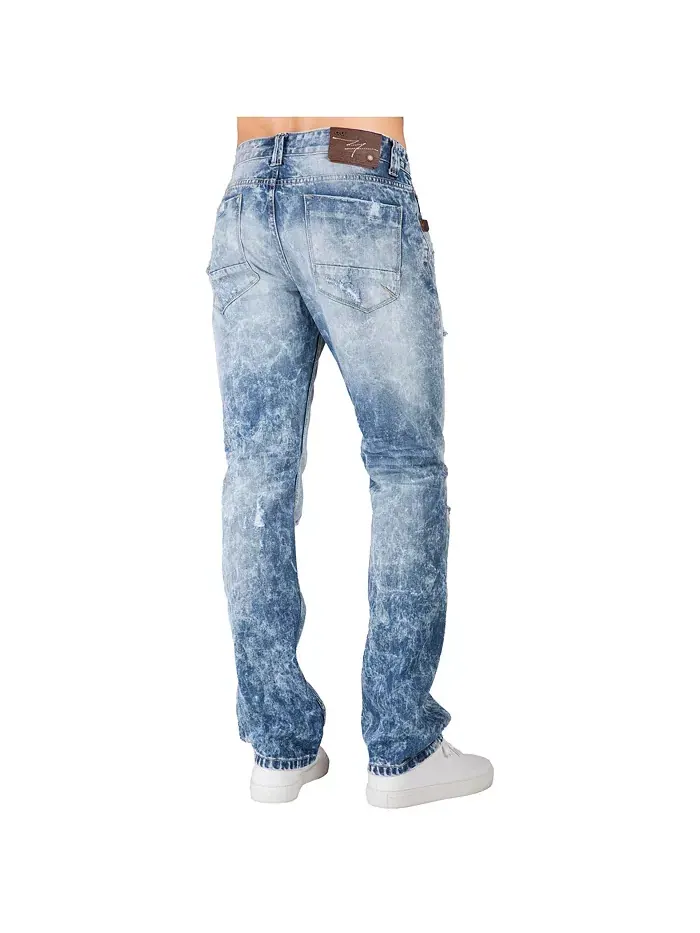 Мужские джинсы Premium Denim Slim Straight Leg с эффектом разрушения и починки Level 7 — изображение 2 из 3, синий