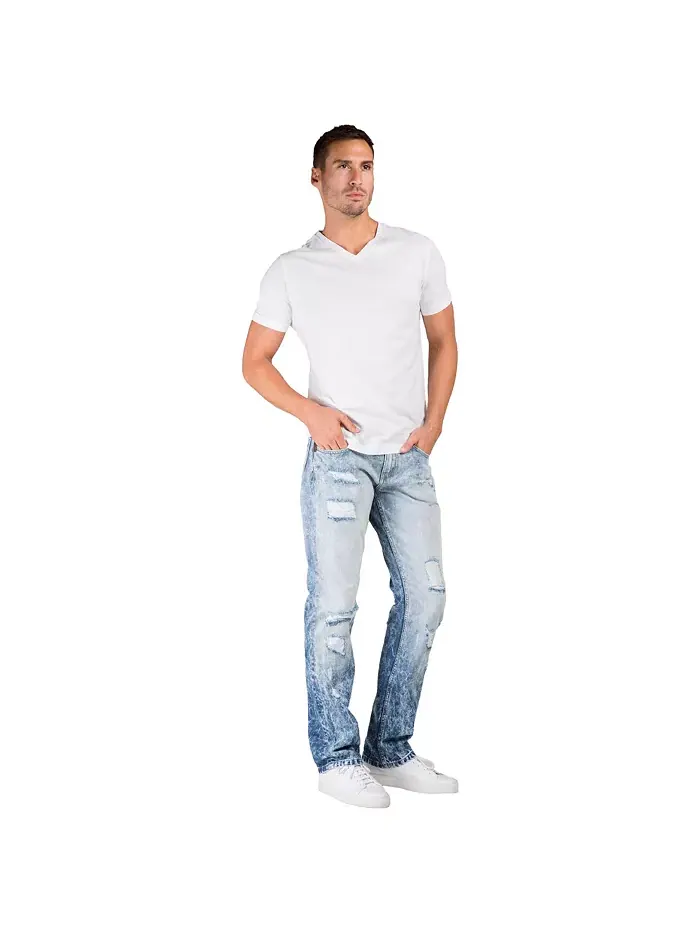 Мужские джинсы Premium Denim Slim Straight Leg с эффектом разрушения и починки Level 7 — изображение 3 из 3, синий