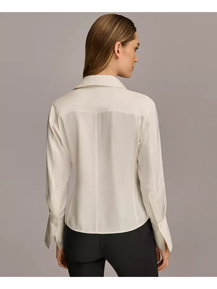 Женская блуза с застежкой на пуговицы и острым подолом, размеры Regular и Petite Donna Karan New — изображение 2 из 6