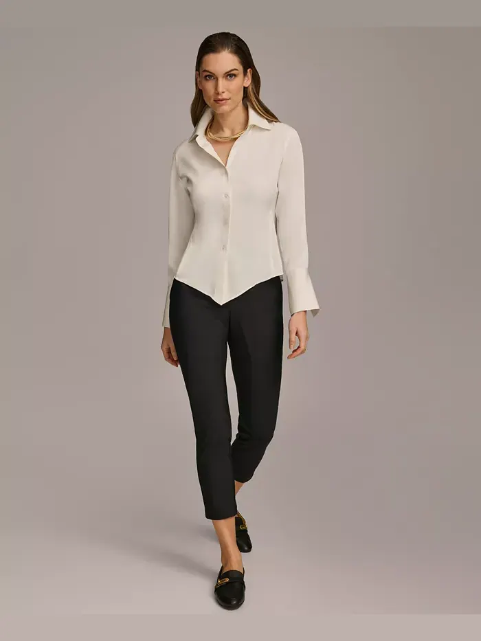 Женская блуза с застежкой на пуговицы и острым подолом, размеры Regular и Petite Donna Karan New — изображение 6 из 6