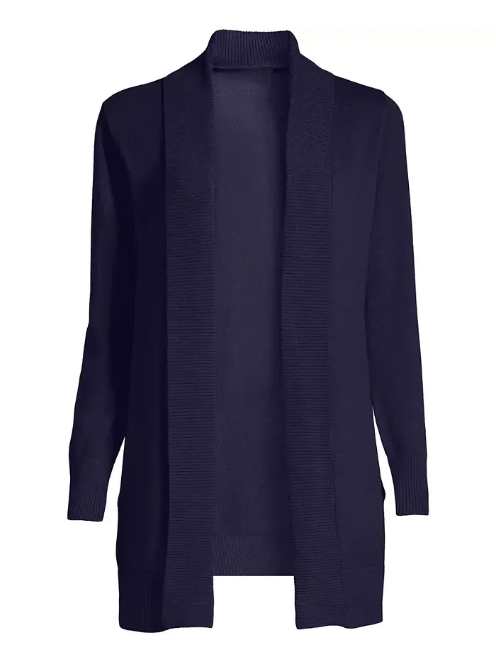 Кардиган большого размера из хлопкового модала с воротником-шалью Lands' End — изображение 2 из 4, темно-синий