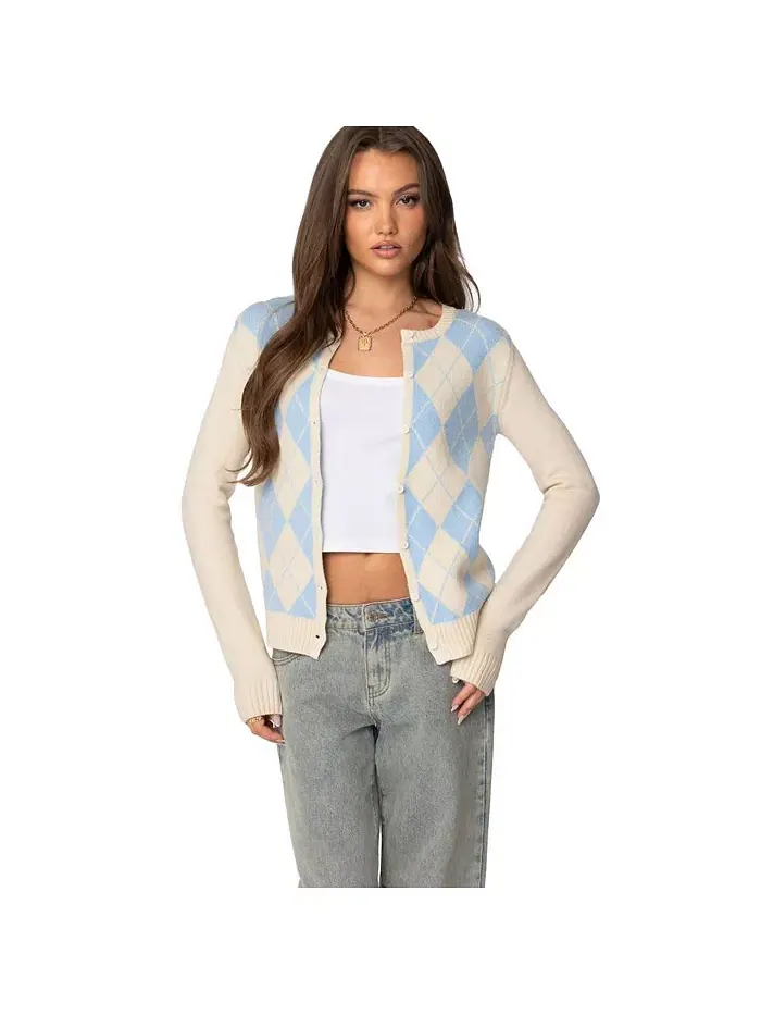 Женский кардиган Maybelle Argyle Edikted — изображение 1 из 3, кремовый--синий