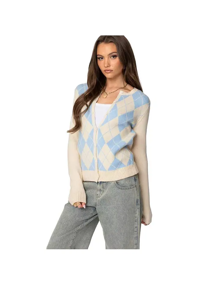 Женский кардиган Maybelle Argyle Edikted — изображение 2 из 3, кремовый--синий