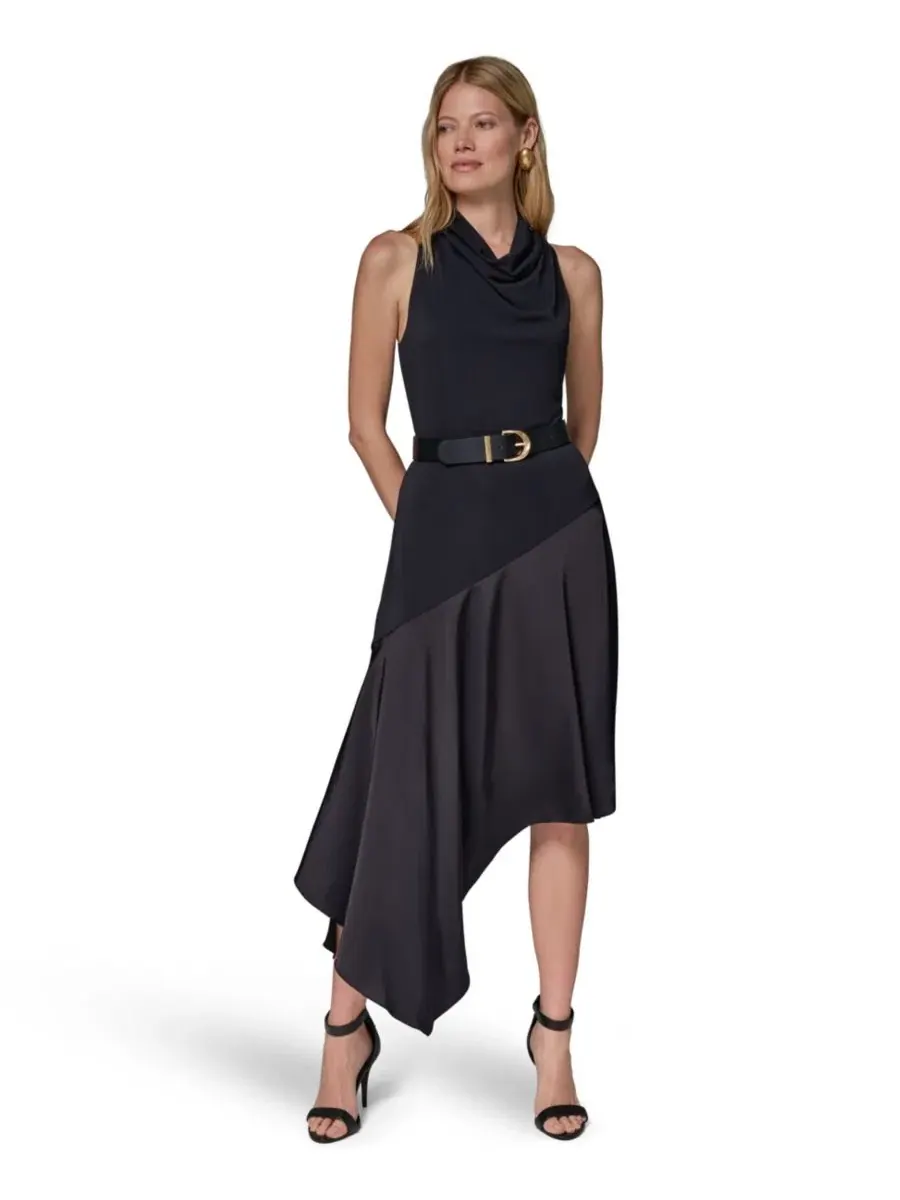 Платье-трапеция с запахом, без рукавов Donna Karan New York — изображение 1 из 8, черный