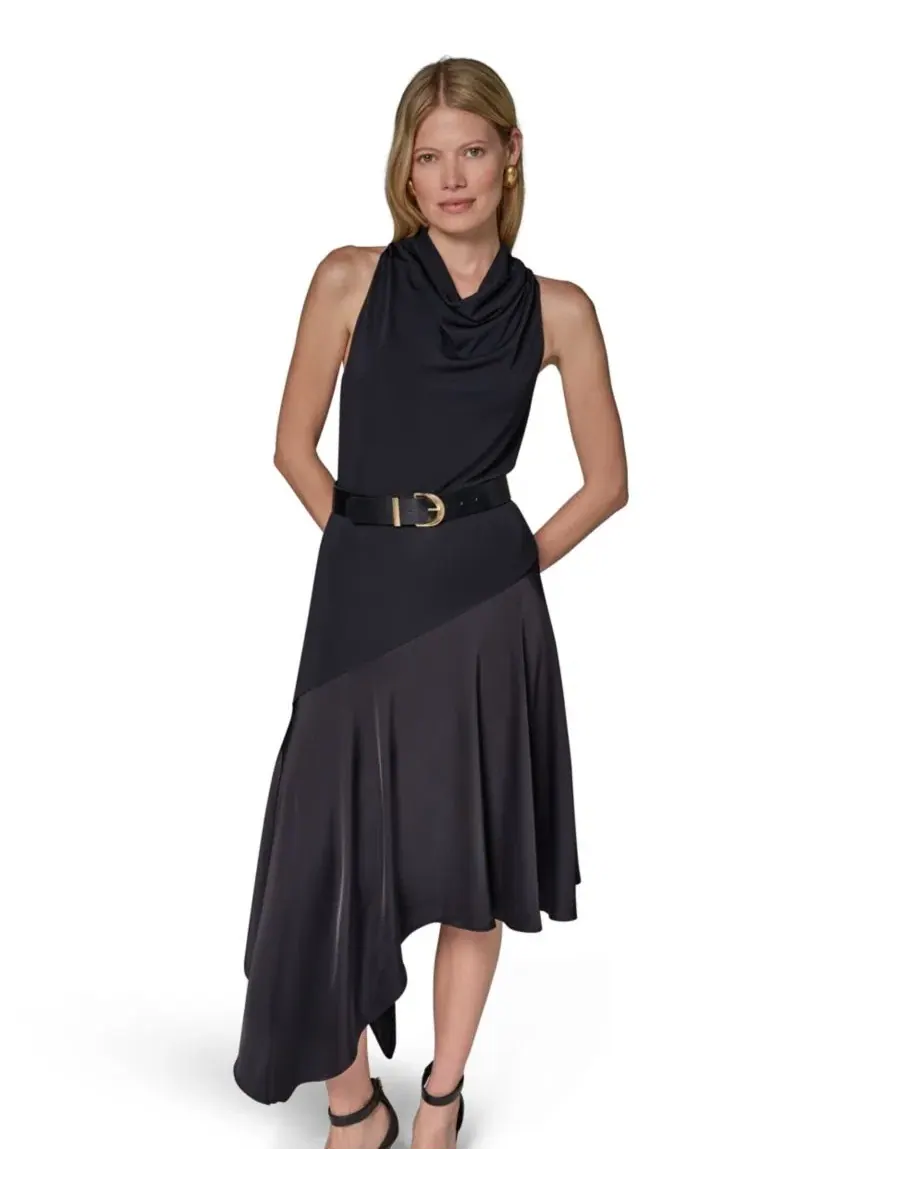 Платье-трапеция с запахом, без рукавов Donna Karan New York — изображение 2 из 8, черный