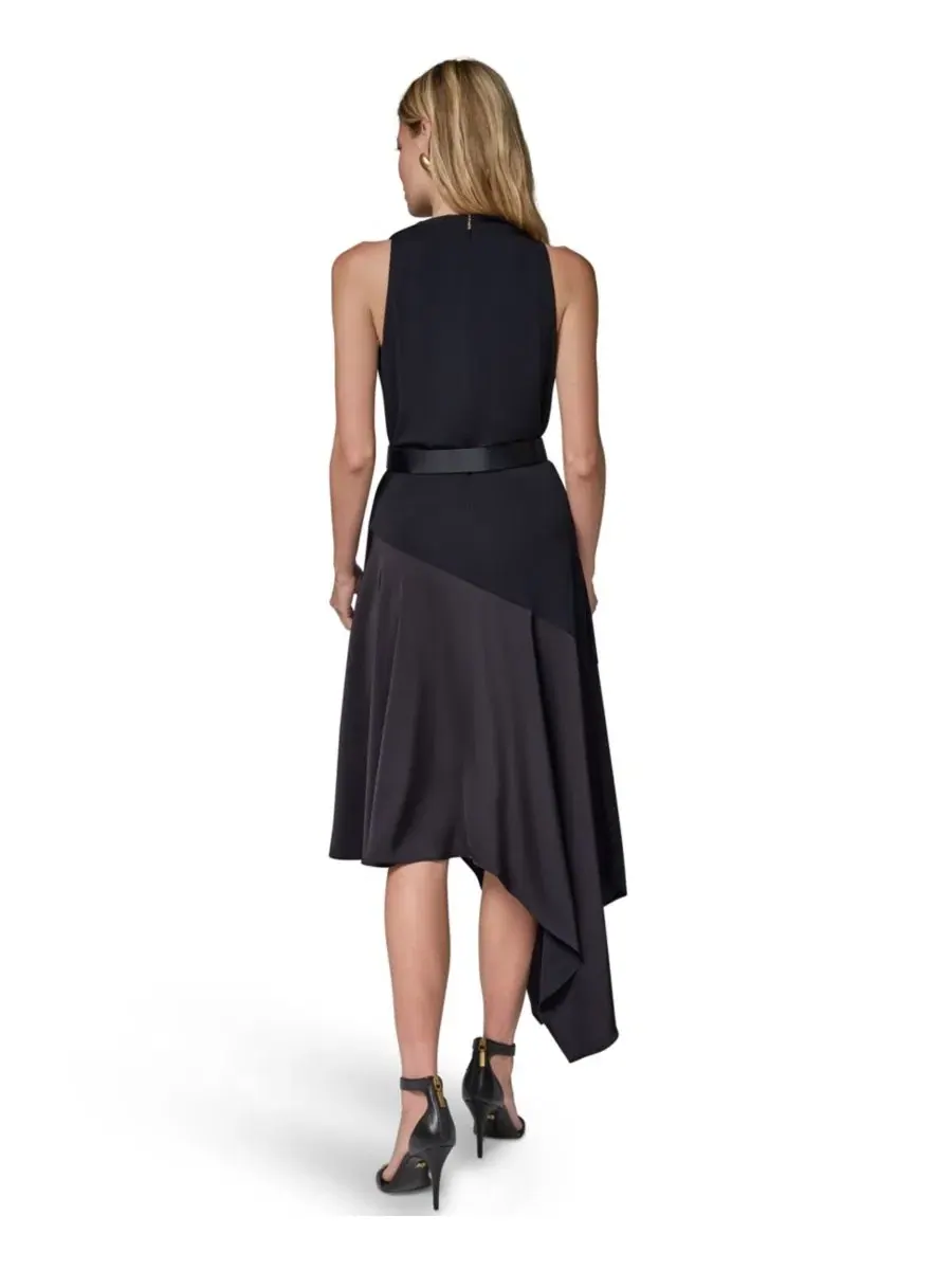 Платье-трапеция с запахом, без рукавов Donna Karan New York — изображение 5 из 8, черный
