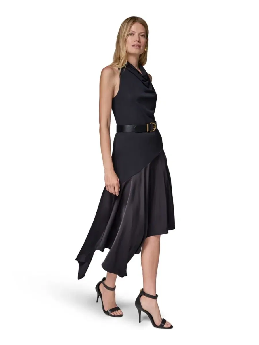 Платье-трапеция с запахом, без рукавов Donna Karan New York — изображение 6 из 8, черный