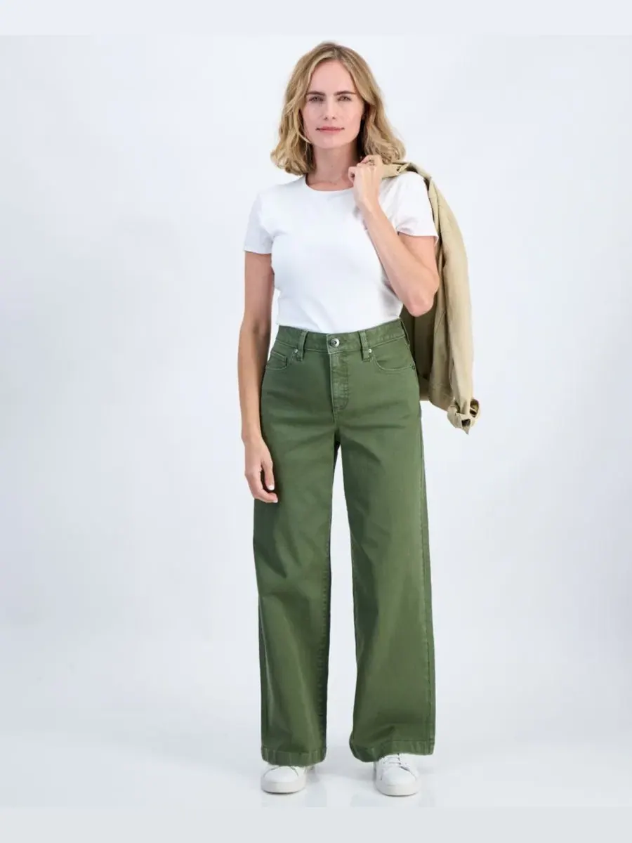 Брюки из твила с высокой посадкой и широкими штанинами, Petite Style & Co — изображение 1 из 3, зеленый