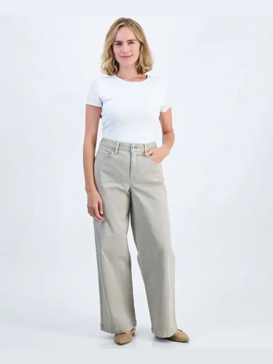 Брюки из твила с высокой посадкой и широкими штанинами, Petite Style & Co — изображение 1 из 3, серый