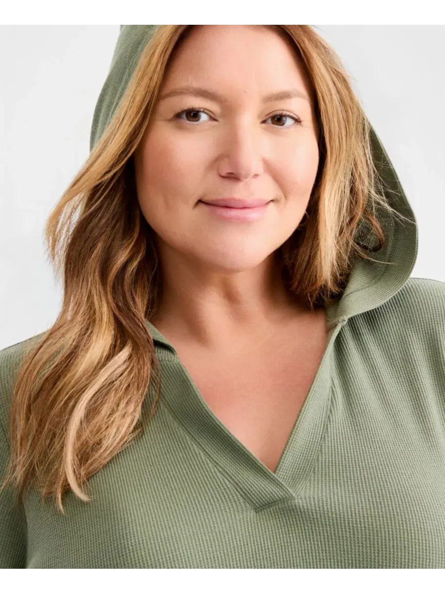 Худи с V-образным вырезом и капюшоном, вафельного трикотажа, Plus Size Style & Co — изображение 3 из 4, зеленый