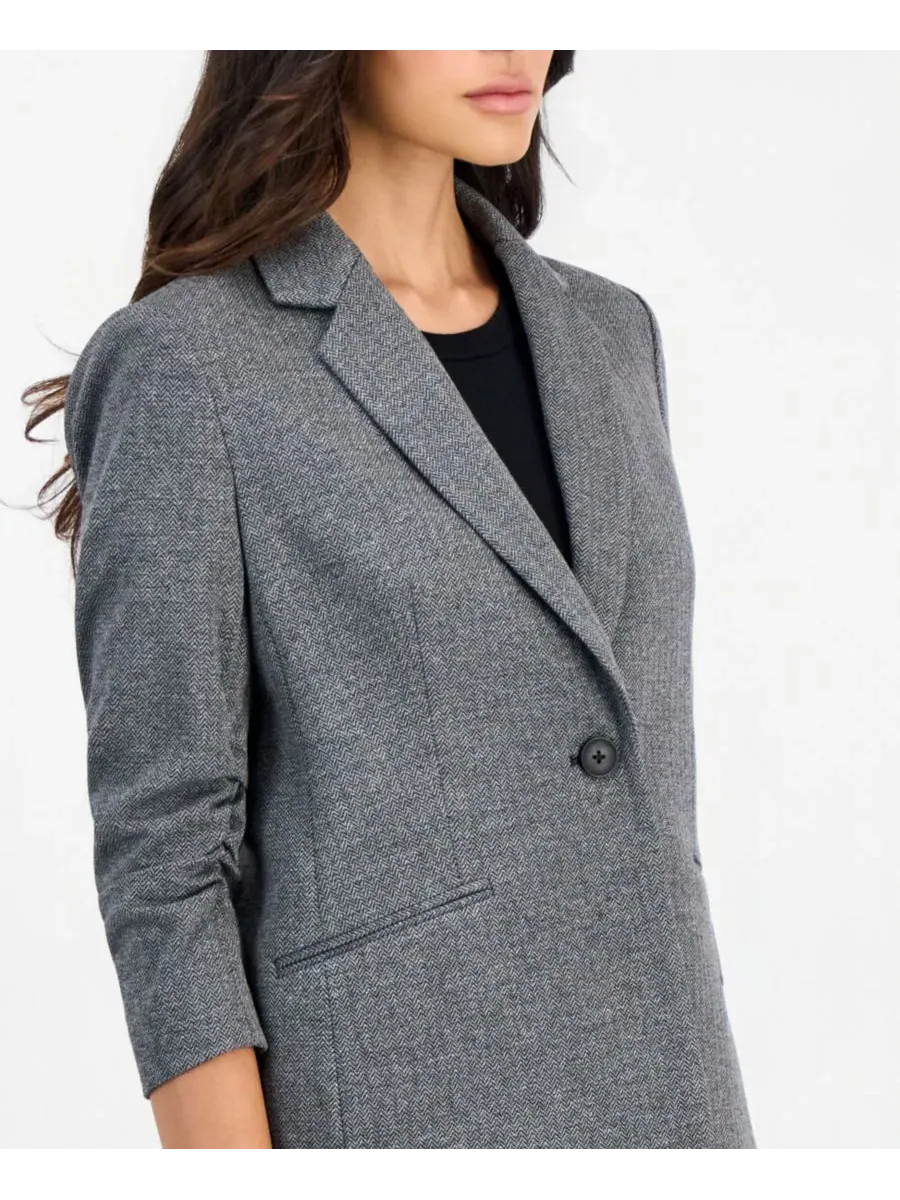 Жакет с рукавом-складкой, модель Ponte Scrunch-Sleeve Anne Klein Essentials — изображение 4 из 4, черный/серый