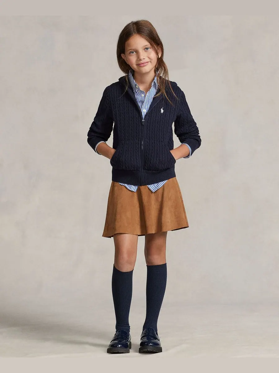 Детская толстовка с капюшоном на молнии Mini-Cable для девочек 7-16 лет Polo Ralph Lauren — изображение 2 из 3, темно-синий