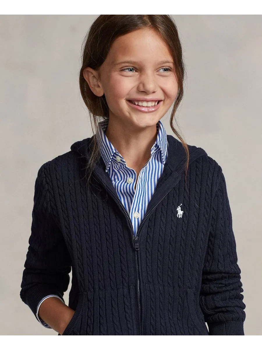 Детская толстовка с капюшоном на молнии Mini-Cable для девочек 7-16 лет Polo Ralph Lauren — изображение 3 из 3, темно-синий