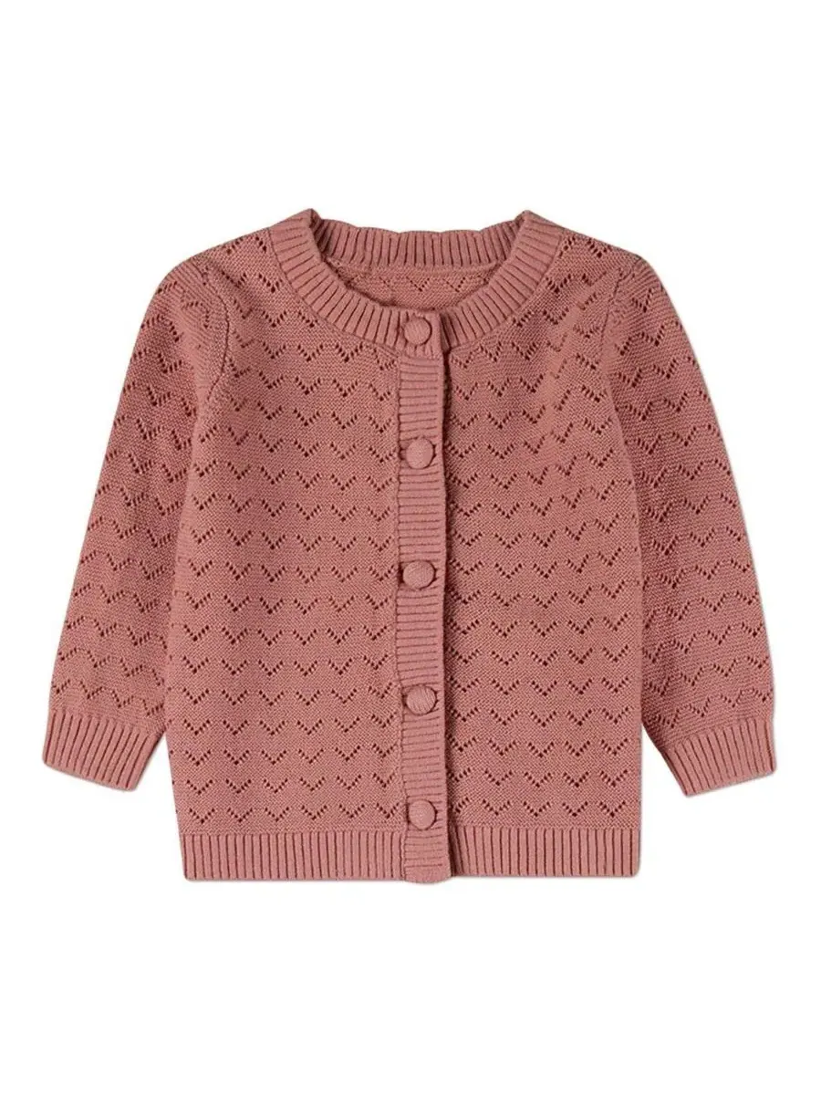 Комплект из кардигана и штанов для девочек, 100% хлопок, Chevron Knit MeMoi — изображение 2 из 3, сирень