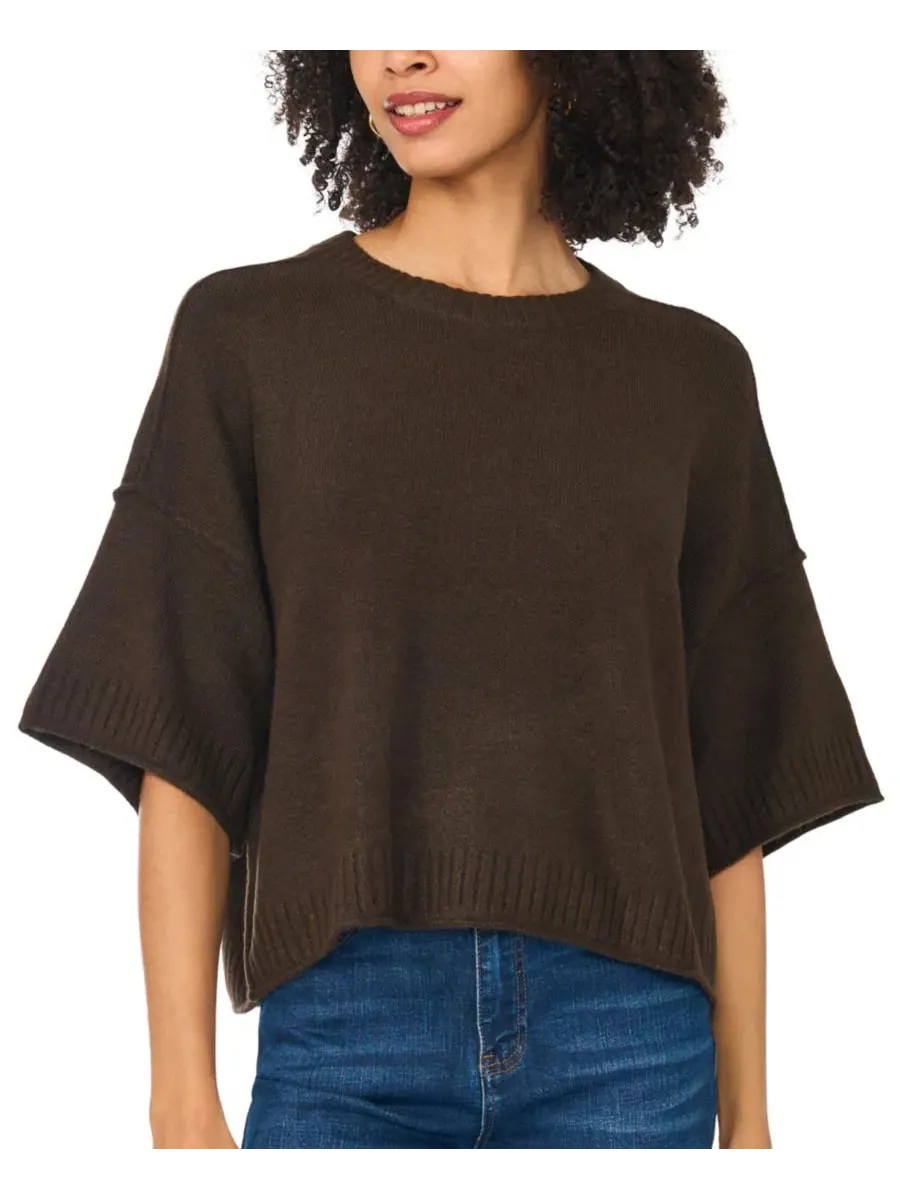 Укороченный свитер с открытыми швами и рукавом 3/4, модель Elbow Length Exposed Seam Crew Crop