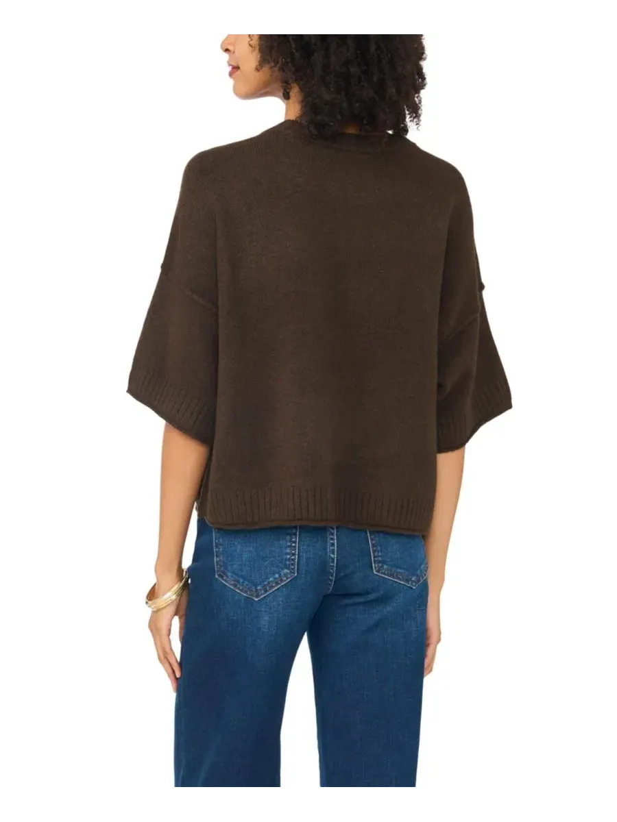 Укороченный свитер с открытыми швами и рукавом 3/4, модель Elbow Length Exposed Seam Crew Crop — изображение 4 из 5, шоколад