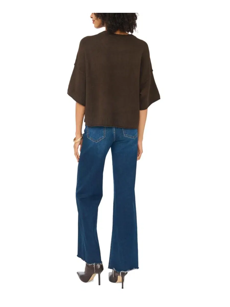 Укороченный свитер с открытыми швами и рукавом 3/4, модель Elbow Length Exposed Seam Crew Crop — изображение 5 из 5, шоколад